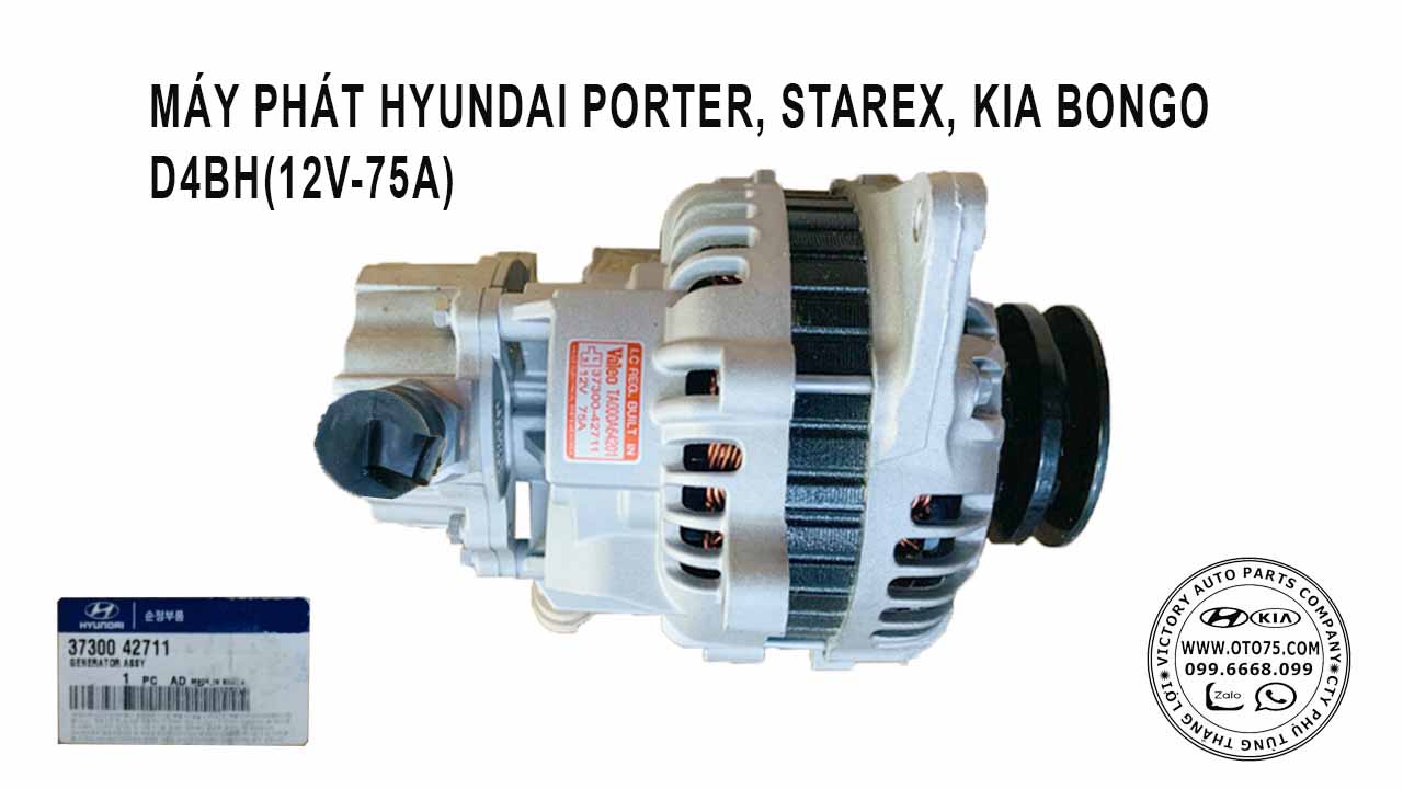 máy phát 3730042711 cho hyundai porter, starex, kia bongo d4bh(12v-75a)