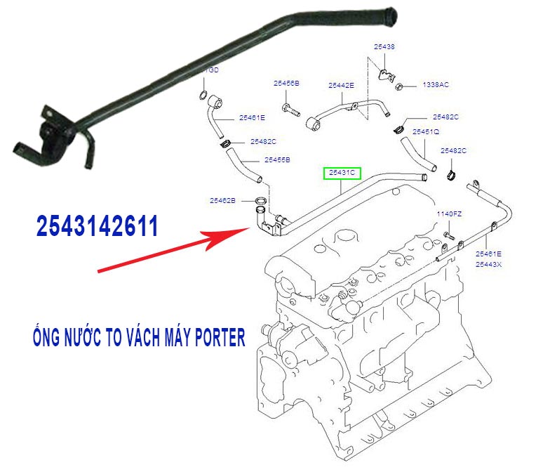 Ống nước to vách máy 2543142611 cho Porter