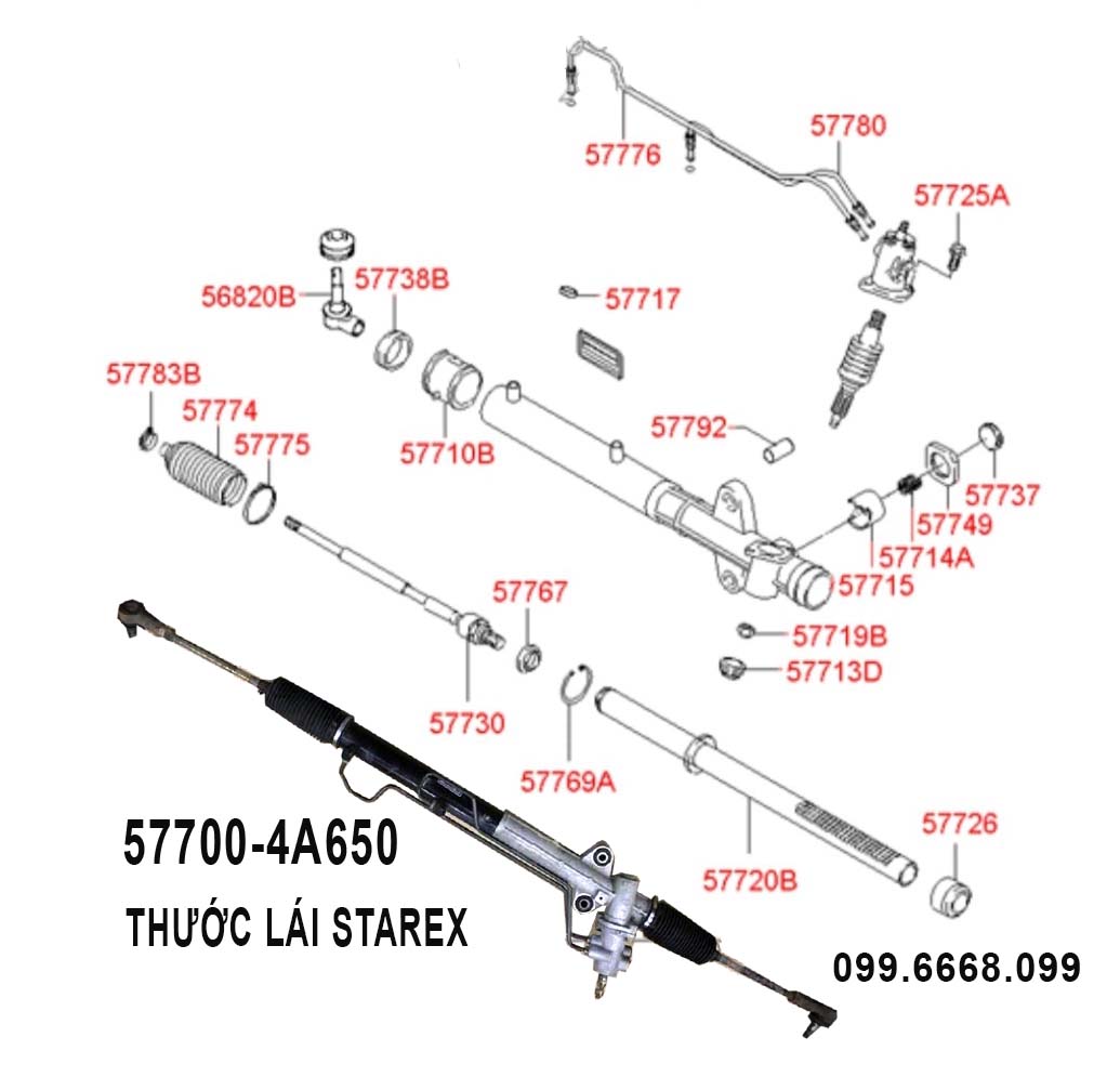 Thước lái 577004A650 cho Starex (D4BB, D4BH, D4CB)