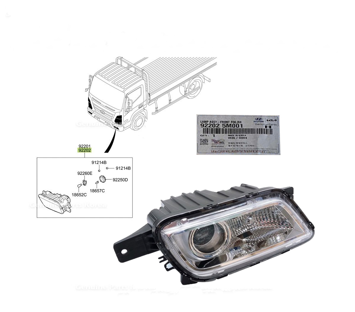 Đèn sương mù (lamp fog) 922025M001 cho Hyundai EX8